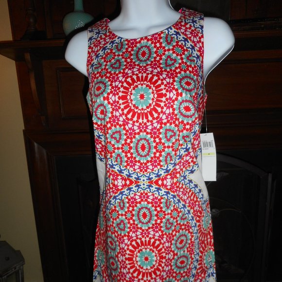 NWT London Times red & blue medallion print summer dress, 4 - Picture 3 of 9